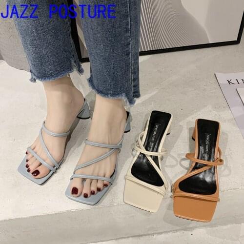 Jazzposture ladies outdoor sandals summer brand high heels slippers elegant slippers summer outdoor open-toed slippers w064