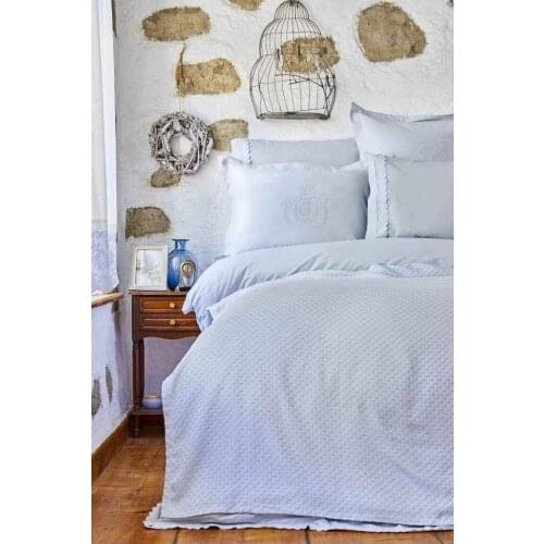 Karaca Home Julita Blue Double Lace Duvet Cover and Bamboo Pique Set-Duvet Cover: 100% COTTON Pique: 40% BAMBOO 60% COTTON