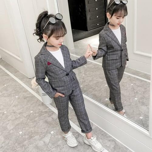 Teenage Girls Clothing Set Autumn Plaid Suit for Girls Jackets Pants School Tracksuit Clothes Children Clothes 8 10 12 13 Years