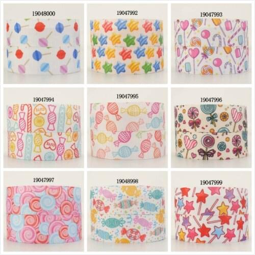 Beautiful Candy Pattern Printed Grosgrain/Satin Ribbon 5 Yards 25mm/38mm Heat Transfer for DIY Holiday Party Gift Wrap
