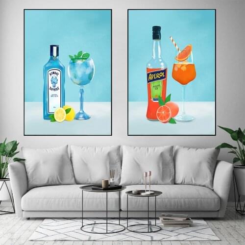Minimalist Abstract Blue Wine Orange Drink Canvas Painting Art Nordic Posters and Prints Wall Pictures for Living Room Decor