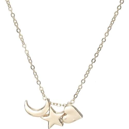 Fashion Simple Star Moon Heart Pendant Necklace Charming Womens Gold Color Clavicle Chain Elegant Lady Wedding Party Jewelry