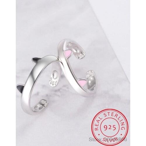 Fashion Cat Ear Ring for Women Trendy 925 Sterling Silver Jewelry Engagement Gifts Anillos Mujer Bijoux Femme ALR0163