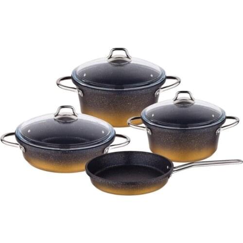 2021 COOKWARE SET 7 Pieces Sirius Model Steel Handle Rose White nonstick granite pan fireproof 1st class quality suitable