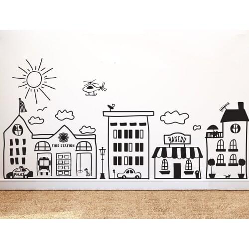 Wall Art Vinyl City Decal For Kids Rooms Play Rooms Bedrooms Schools Libraries Super Hero Room Home Decoraiton 3100