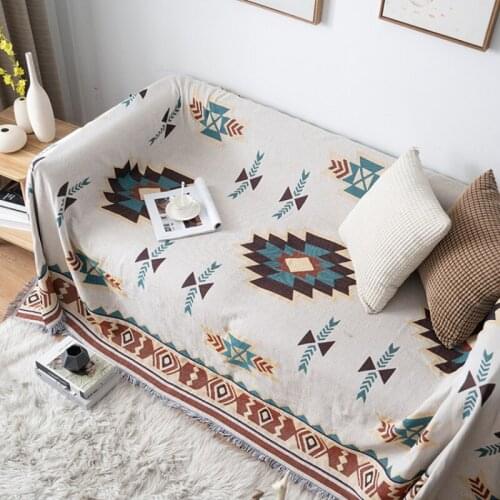Europe Style Sofa Throw Blanket Cotton Thread Knitted Blankets with Tassel Geometry Bohemian Sofa Cover Bed Blanket Home Decor