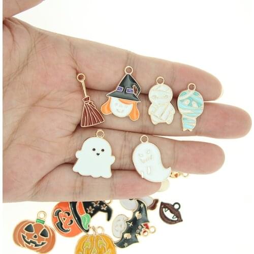 10pcs Halloween Charms Multicolor Enamel Pumpkin ghost magic hat bat Charms For Jewelry Making DIY Necklace Earrings Accessories