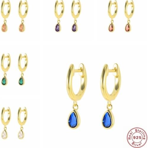 CANNER Waterdrop Zircon Earrings 925 Sterling Silver Hoop Earring For Women Girls Colorful Crystal Piercing Pendientes Jewellery