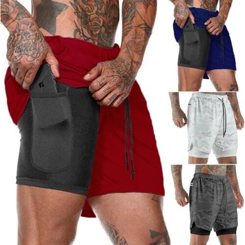 Joggers Shorts Mens 2 in 1 Short Pants Gyms Fitness Bodybuilding Workout Quick Dry Beach Shorts Male Summer Sportswear Bottoms