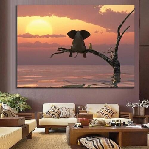Modern Funny Elephant Landscape Art Canvas Paintings Posters and Prints Wall Art Animal Pictures for Kids Room Home Decoration