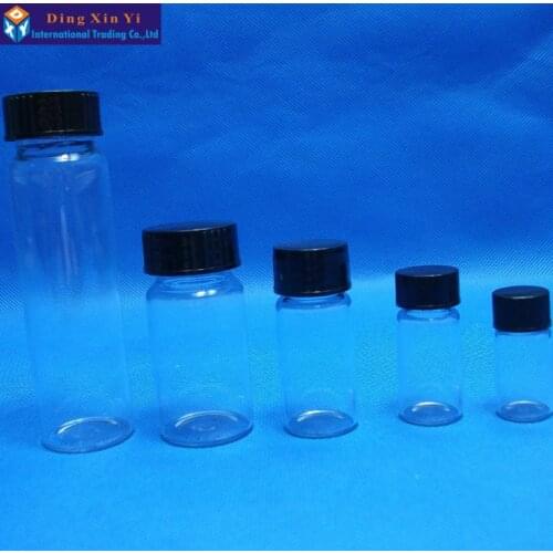 Glass Vials glass sample bottles with cover Transparent Glass Bottle With Black Screw Cap
