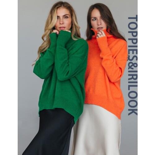 Toppies 2021 Winter Thick Warm Sweater Turtleneck Oversize Pullovers Jumper Female knitted tops irregular hem Clothing