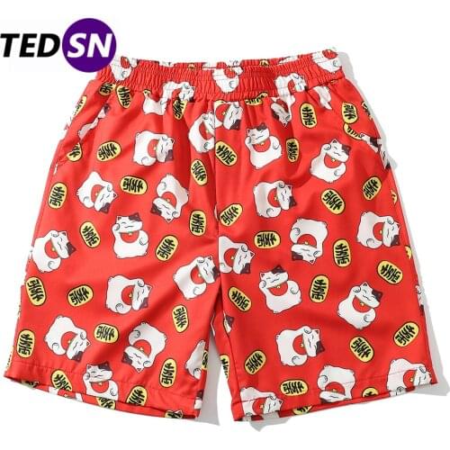 2020 Summer Hip Hop Higt Street Shorts Men Streetwear Lucky Cat Print Joggers Fashion Hawaii Beach Male Short Pants
