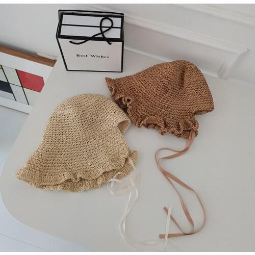 Japanese Hand-woven Hollow Straw Bucket Hats 2021 Women Vacation Sunscreen Korean ins Outdoor Fisherman Hat Beach Sunbath Cap