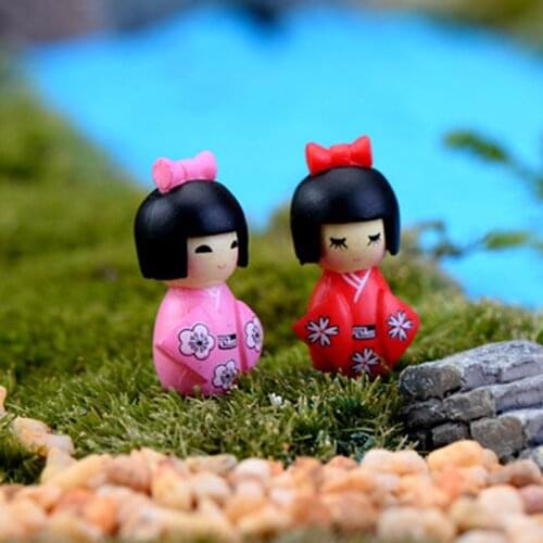 Cachepot 1:12 DIY Japanese Kimono Little Girl Fairy Garden Miniatures Crafts Figurines Micro Landscape Decorations Ornament