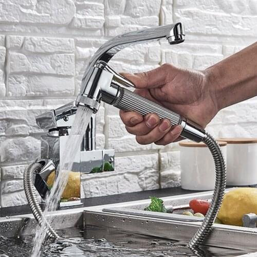 Yooap Black / Silver Kitchen Faucet Pull Out Bidet Spray Deck Mount Hot Cold Mixer Tap 360 Rotation Swivel Bathroom Sink Crane