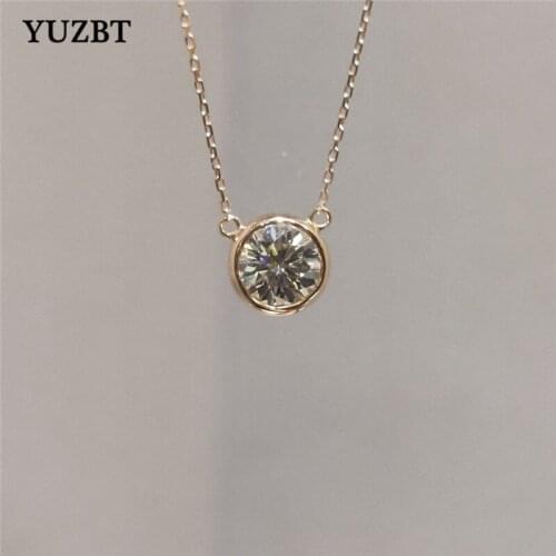 YUZBT 18K Rose Gold Plated 1 Carat Excellent Cut Gemstone Bubble Shaped Pendant Necklace Diamond Test Past D Color Moissanite