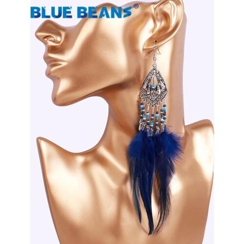 Feather Tassel earrings women bohemian statement luxury long face earring handmade geometric fringe fashion wedding boho dangle