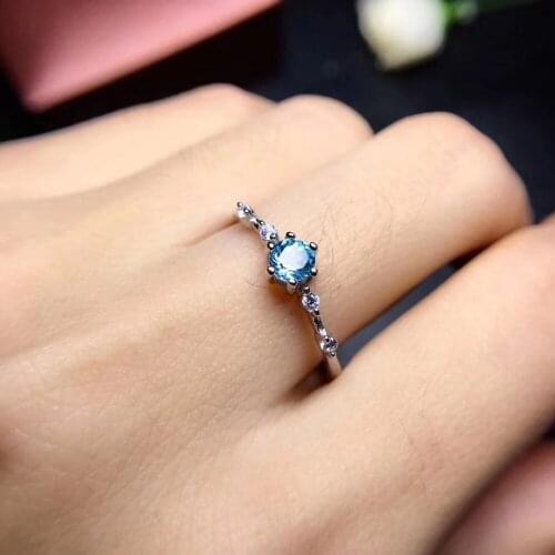 Fashion Simple small round Natural blue topaz gem Ring S925 Silver Natural gemstone Ring Women girl party gift fine Ring Jewelry