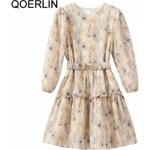 QOERLIN Dress Female Summer 2021 New High Waist Temperament French O Neck Full Sleeve Women Dress Above Knee Short Dresses Mini