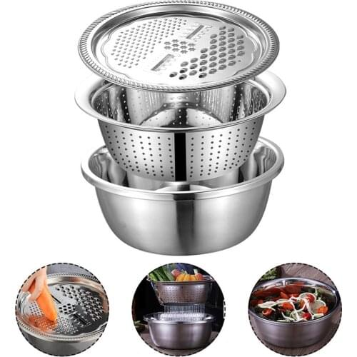 3PCS/Set Kitchen Graters Cheese Grater with Stainless Steel Drain Basin for Vegetables Fruits Salad Kitchen Tools & Gadgets