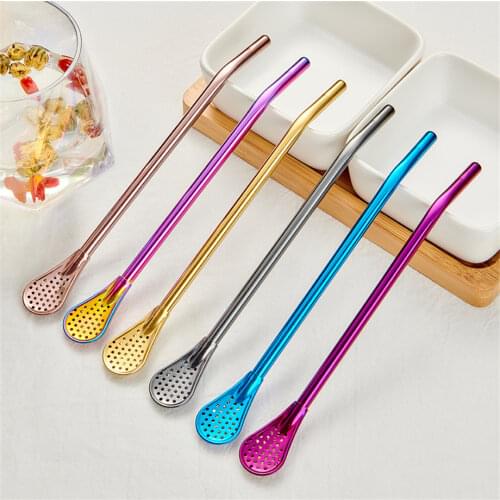 50pcs/lot 18/8 Stainless Steel Drinking Straw Spoon Filter Yerba Mate Tea Straws Bombilla Gourd Reusable Tea Tools Washable