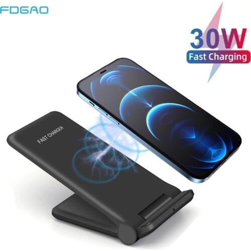 30W Qi Wireless Charger For iPhone 12 11 XS XR X 8 Samsung S20 S10 Galaxy Note 20 Huawei Mate 40 Pro Type C Charger Phone Holder