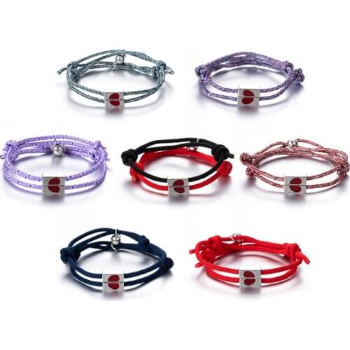 2 Piece of Couple Bracelet Adjustable Love Heart Friendship Rope Braided Elasticity Pendant Magnetic Bracelet Free Shipping