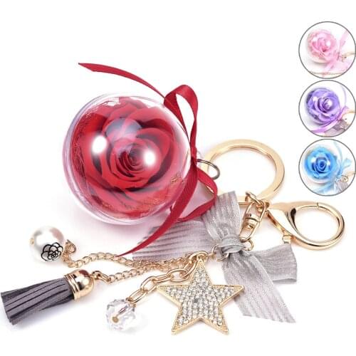 Keychain Tassel Forever Rose Keys Hanging Flower Decorative Forever Rose Hanging Rose Anniversary Ornaments Gifts Preserved Rose