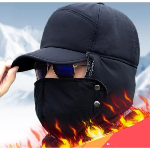 Hot 2020 Winter Warm Bomber Hats EarFlap Russian ushanka hats Black Mens Dad Hats Ear Flaps Gorro Soviet Snow Cap Black Grey