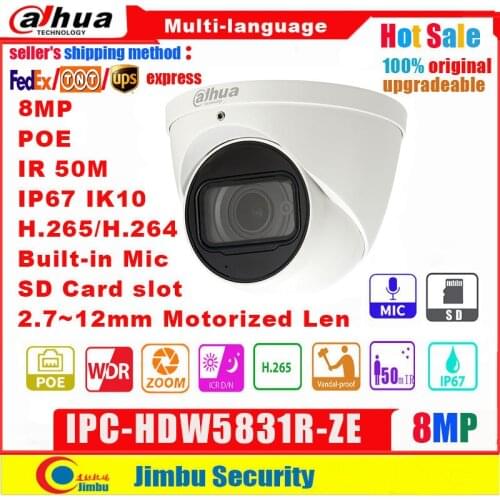 Dahua IP camera 4K IPC-HDW5831R-ZE 8MP WDR IR50m Eyeball IP67 POE 2.7mm ~12mm motorized lens Built-in Mic Micro SD slot 128GB