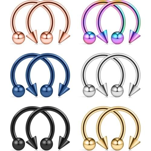 JFORYOU 12PCS 14G Surgical Steel Nose Septum Horseshoe Hoop Earring Eyebrow Tragus Lip Piercing