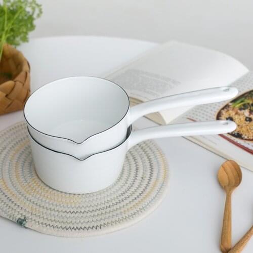 15cm Japanese style enamel milk pot baby food supplement pot enamel milk pot single handle pot instant noodle pot 1.2L LB61101