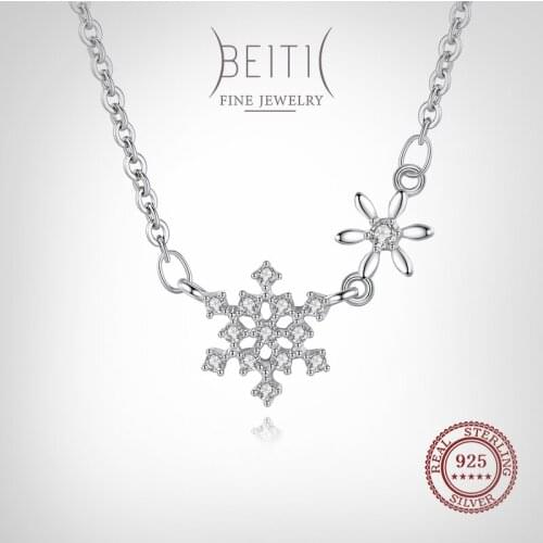 Beitil Classic 925 Sterling Silver Dazzling Zircon Snowflakes Flower Necklace For Women Wedding Engagement Fine Female Jewelry