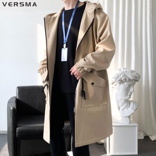 VERSMA British Style Long Military Jacket Coat Men Overcoat Hooded German Trench Coat Long Windbreaker Male Outwear Dropshipping