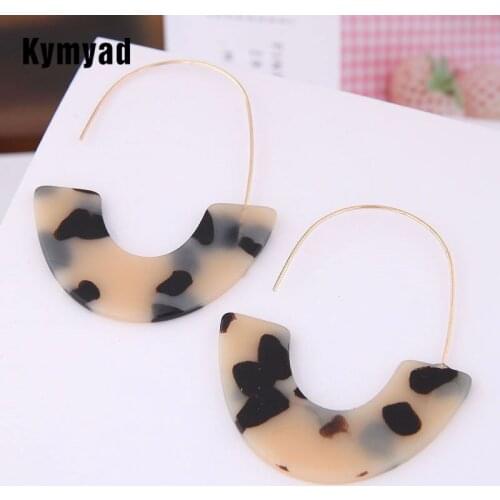 Kymyad Korean Earrings For Women Moon Shaped Pendant Drop Earings Fashion Jewelry Gold Color Leopard Big Earrings