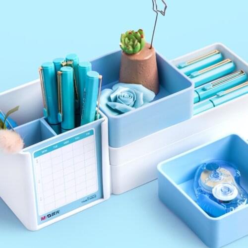M&G Free Combinable Stationery Storage case Pencil Holder Pink Blue Creative Pencil box Office Desk Organizer Gifts for Students