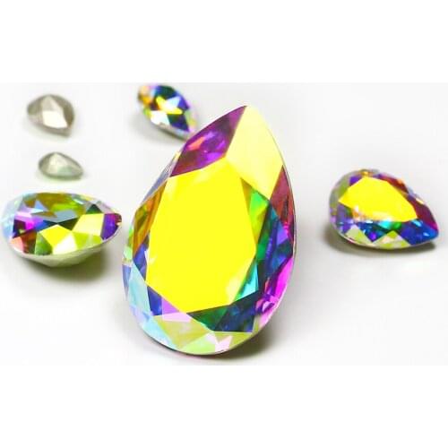 Twinkling AB Tear Drop Crystal Rhinestones All Size Glass Beads Pointback Diamond Glue on Garment Crafts Jewelry Accessories