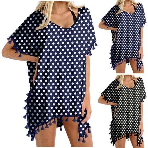 Fashion Floral Print Blouse Pullover Womens Trim Kaftan Chiffon Tassels Swimwear Beach Loose Short Sleeve Bikini Cover Up Tops