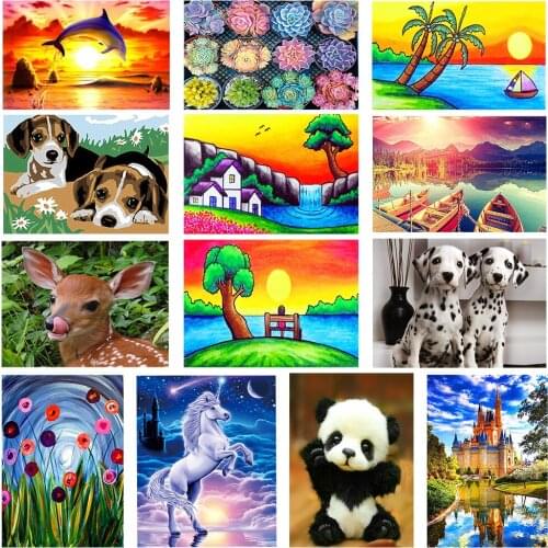 5D Diy Cartoon Full Drill Round Diamond Painting Kit Scenery Diamond Embroidery Mosaic Cross Stitch Home Decoration Gift