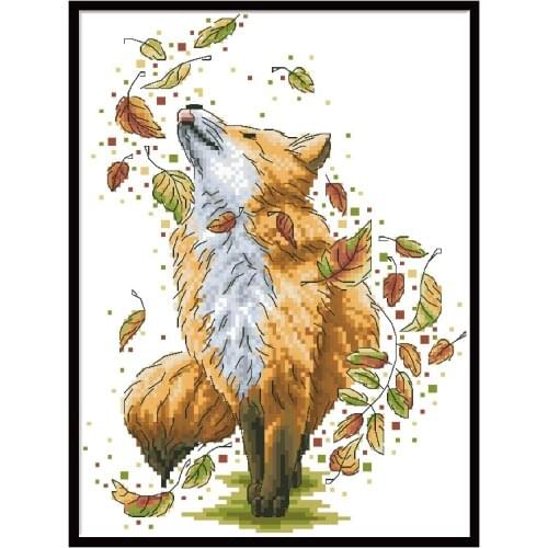 Dancing Fox Stamped Cross Stitch Kits Printed Fabric Needlework Canvas Embroidery Sets 11CT 14CT DIY Crafts Home Decor Paintings