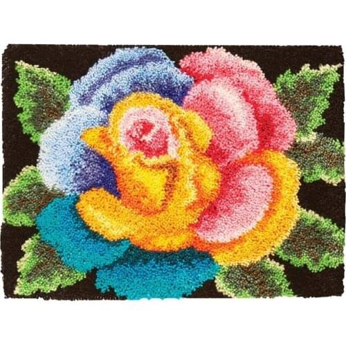 Latch Hook Kits DIY Crochet Yarn Kits Flower Carpet Embroidery Hook Rug Kit Needlework Sets Cushion for Kids/Adults Home Decor