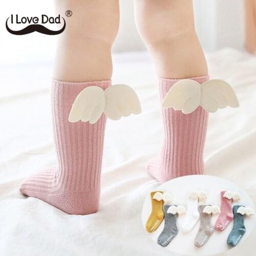 Cute Angel Wing Baby Girl Socks Soft Cotton Autumn Winter Kids Socks Anti-slip Candy Color Toddler Children Short Floor Socks