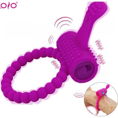 OLO Male sex toys Silicon Vibrating Penis Rings Male Time Delay Ejaculation Adult Toys for Men Erotic Products Built-in Batterys