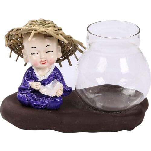 Resin Monk Vase Hydroponic Green Dill Handicraft Ornament Chinese Style Art Decoration