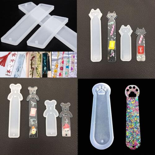 DIY Crystal Epoxy Goldfish Kitten Cat Claw Bear Blank Bookmark Resin Mold Jewelry Epoxy Ruler Mirror Mold Creative Handmade