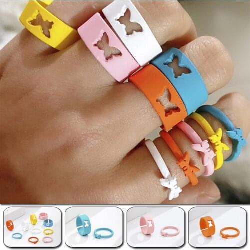 Multicolor Vintage Butterfly Ring For Women Men Lover Couple Ring Set Open Spray Painting Engagement Wedding Adjustable Jewelry