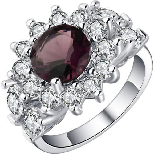 Seanlov Luxury Ring Fashion White & Brown CZ Stone Silver Color Filled Jewelry Wedding Rings For Women Birthday Stone Gifts