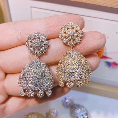 Luxury Popular Geometry Lantern Flower Full Mirco Prong Cubic Zirconia Naija Water Drop Wedding Earring Fashion Jewelry E9148