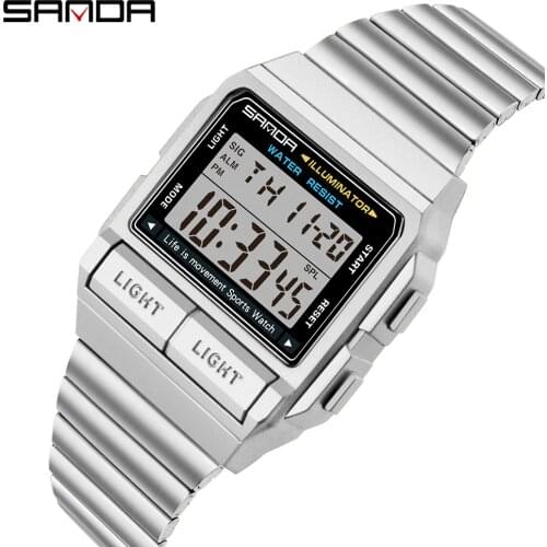 SANDA Top Brand Luxury Mens Watches Military Sports LED Digital Watch Men Fashion Steel Waterproof Clock Relogio Masculino 2007